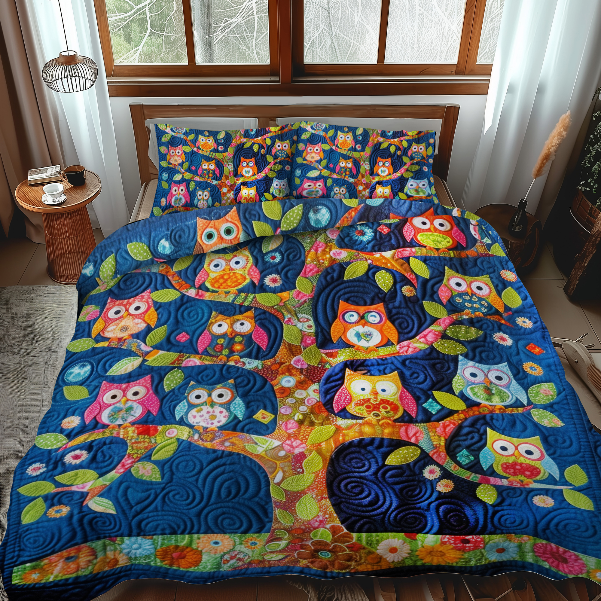 Lovable Owls 3-Piece Quilted Bedding Set NCU0VL168