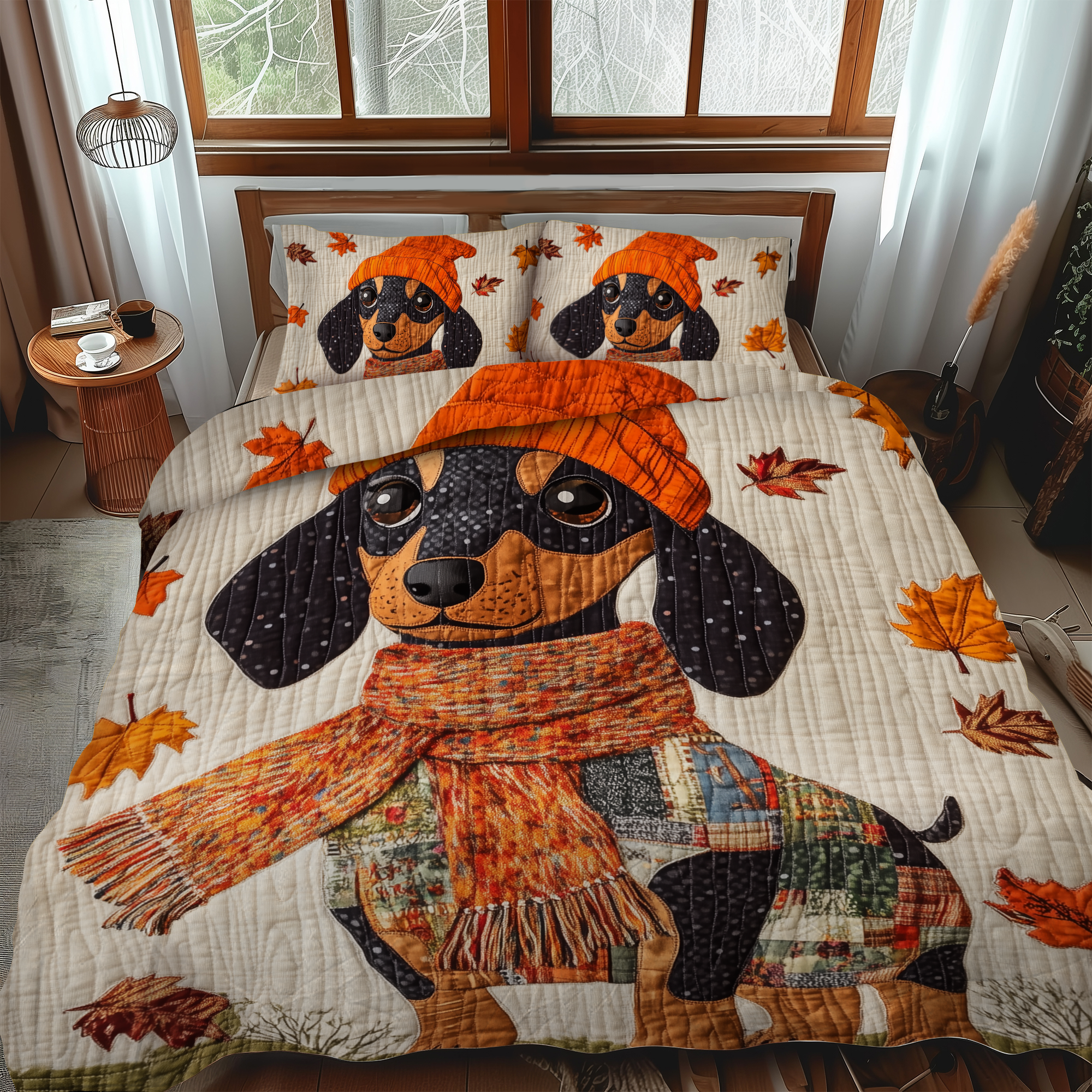 Lovable Dachshunds 3-Piece Quilted Bedding Set NCU0VL439