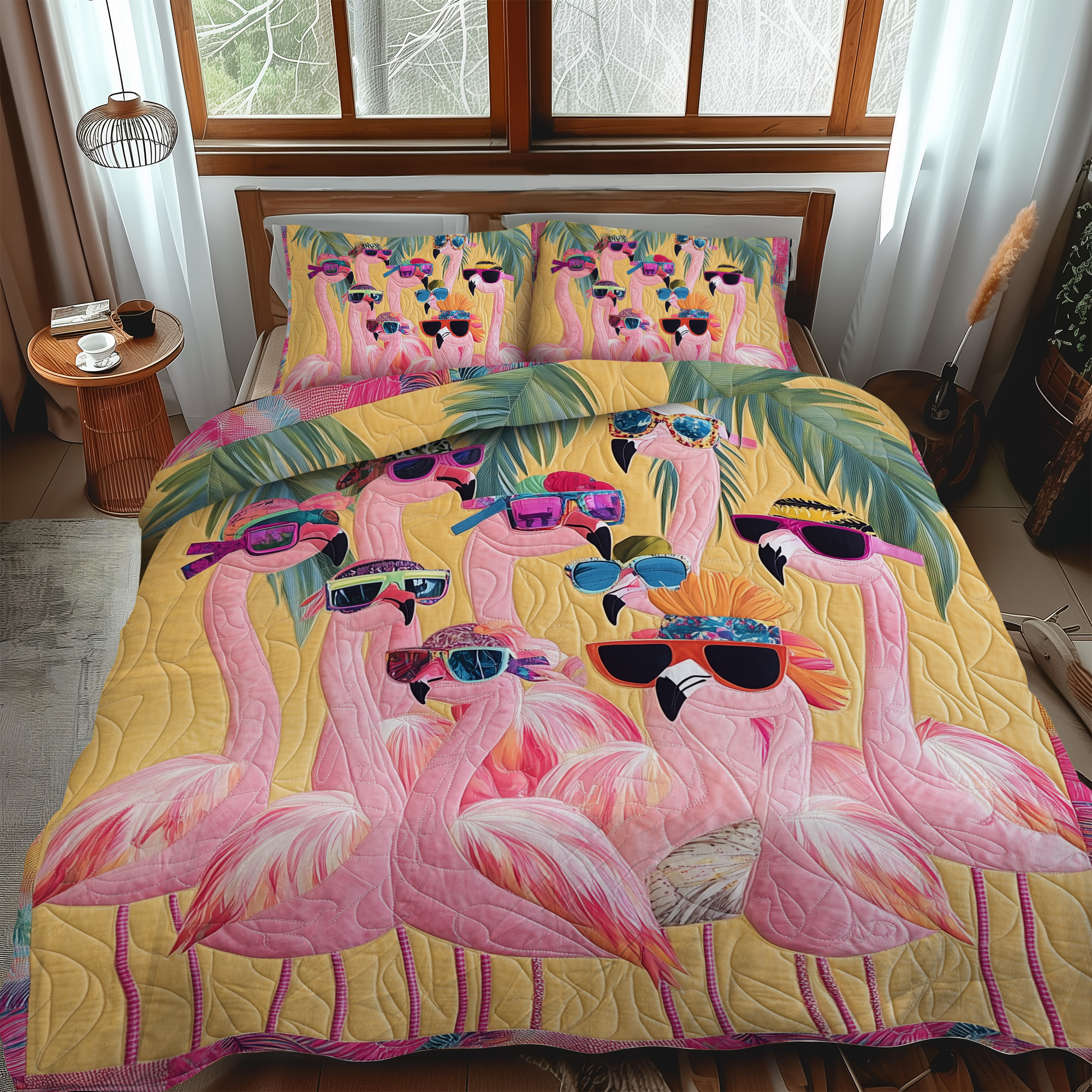 Lovable Flamingo 3-Piece Quilted Bedding Set NCU0VL459