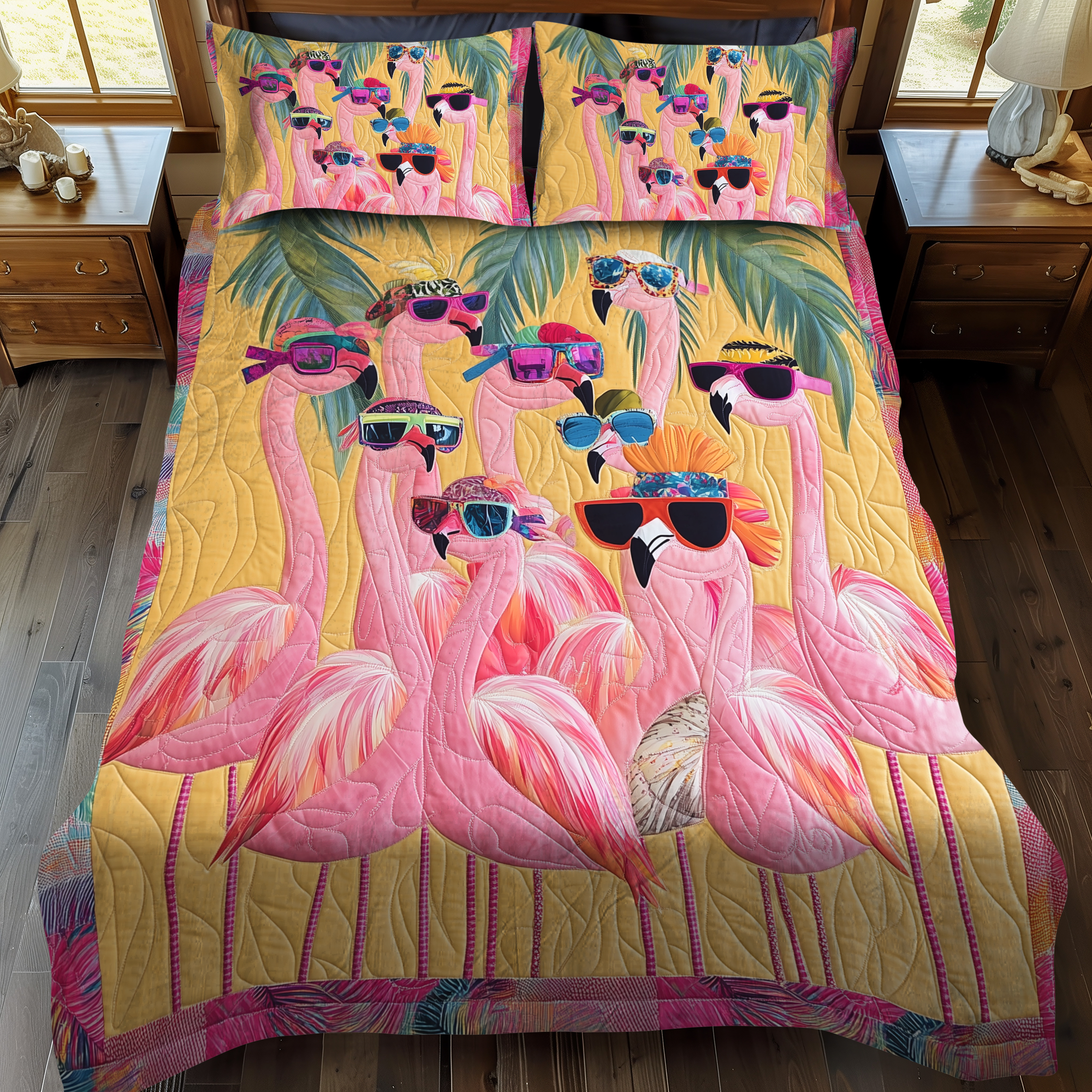 Lovable Flamingo 3-Piece Quilted Bedding Set NCU0VL459