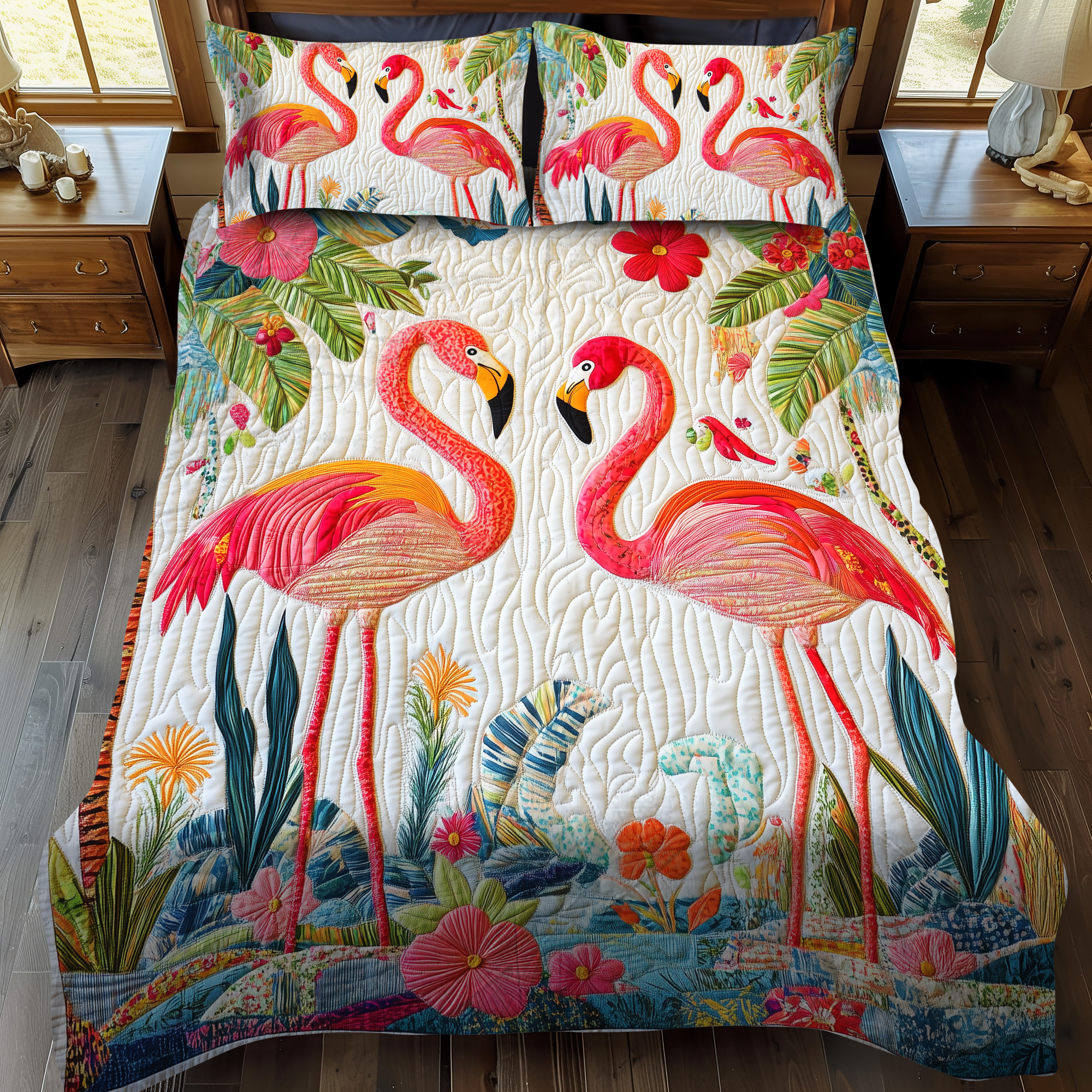 Lovable Flamingo 3-Piece Quilted Bedding Set NCU0VL568