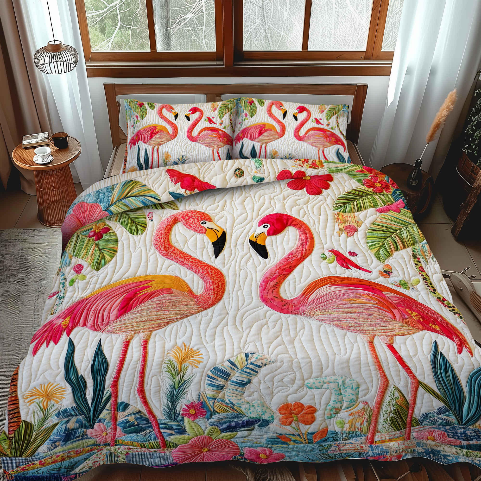 Lovable Flamingo 3-Piece Quilted Bedding Set NCU0VL568