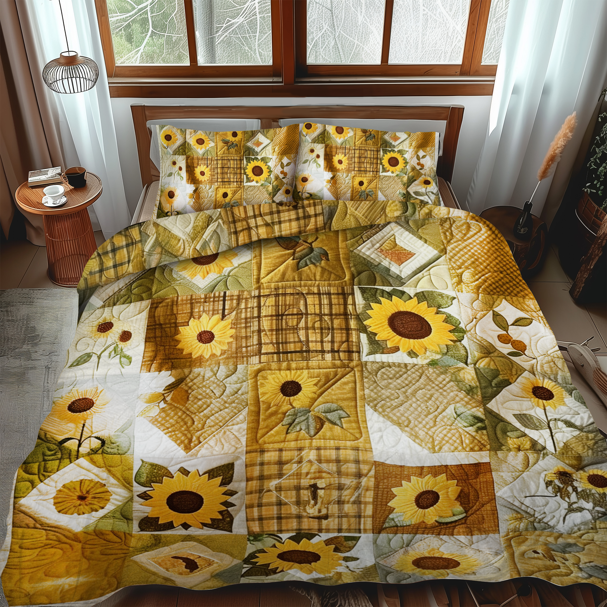 Lovable Sunflowers 3-Piece Quilted Bedding Set NCU0VL215