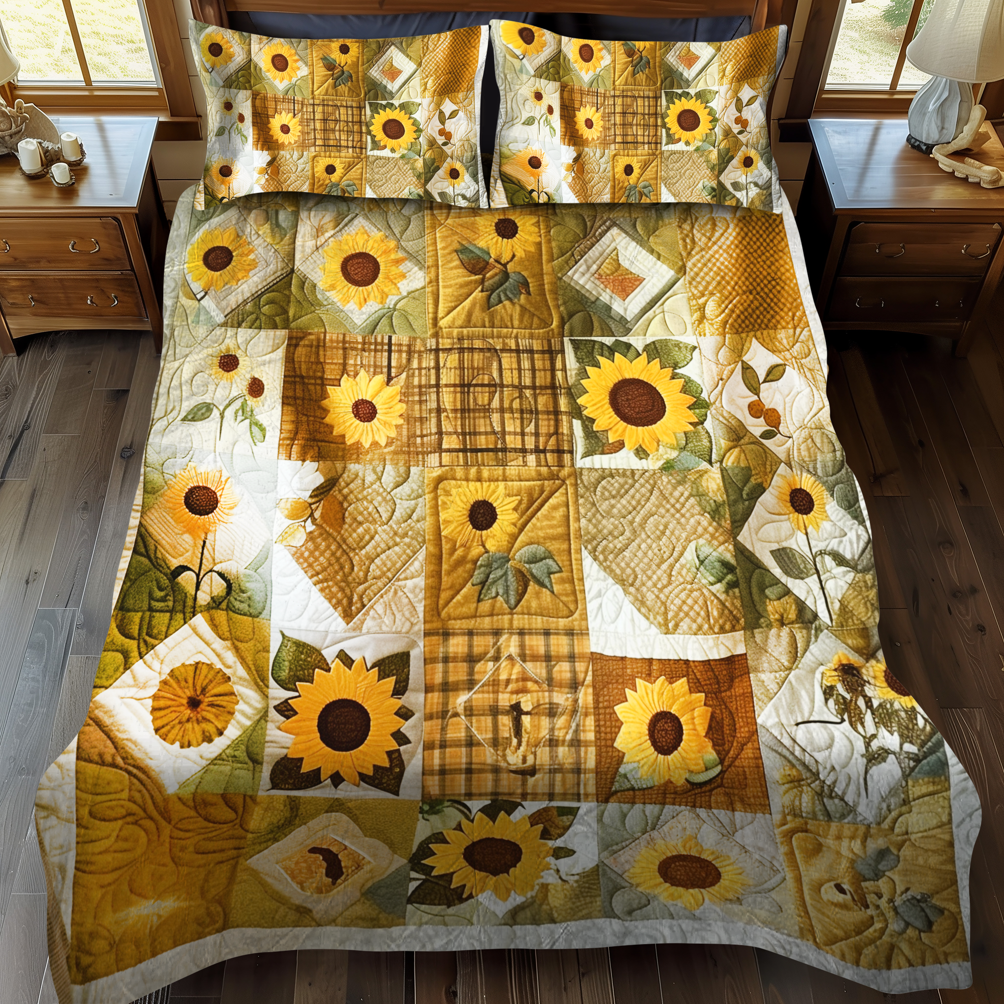 Lovable Sunflowers 3-Piece Quilted Bedding Set NCU0VL215