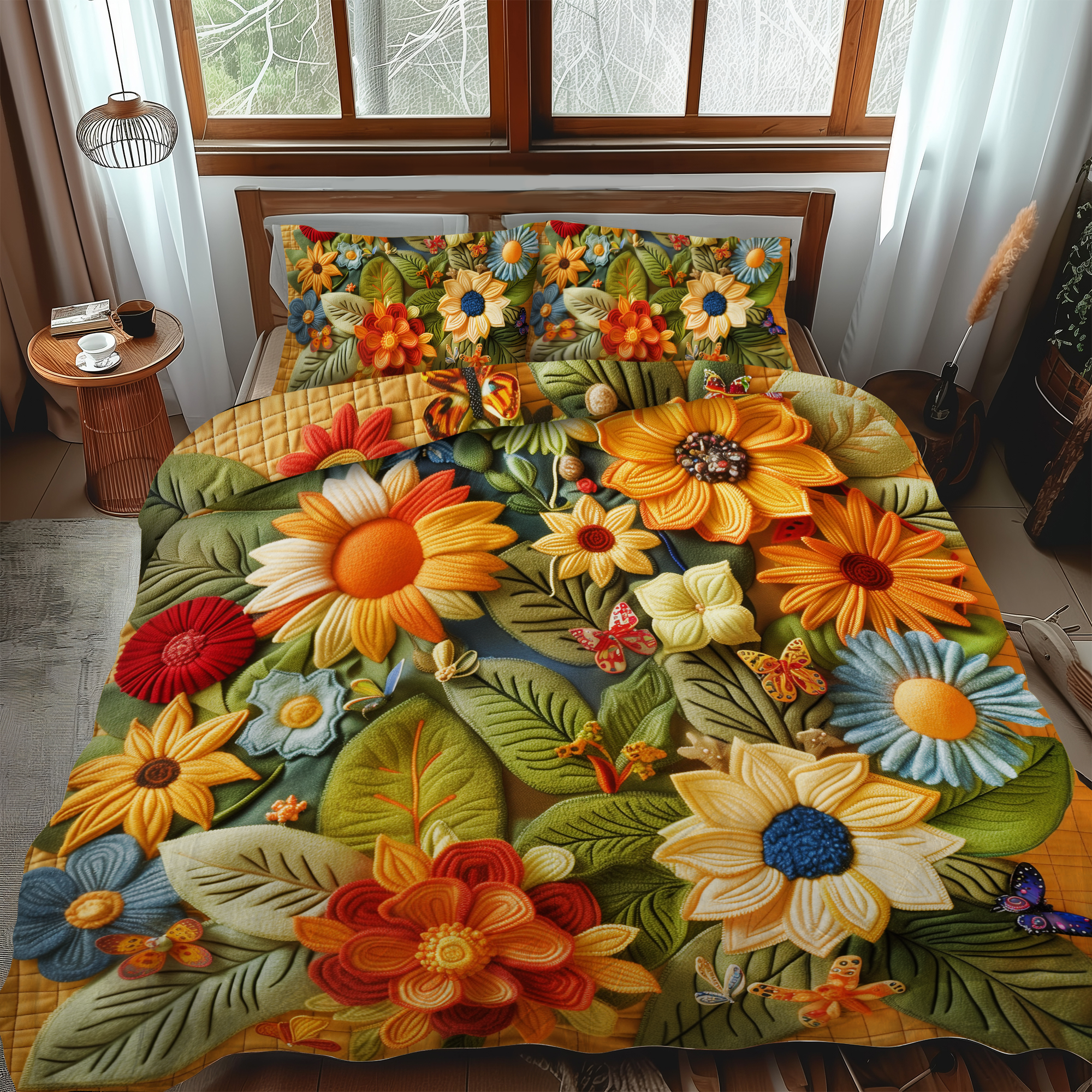 Lovable Sunflowers 3-Piece Quilted Bedding Set NCU0VL336