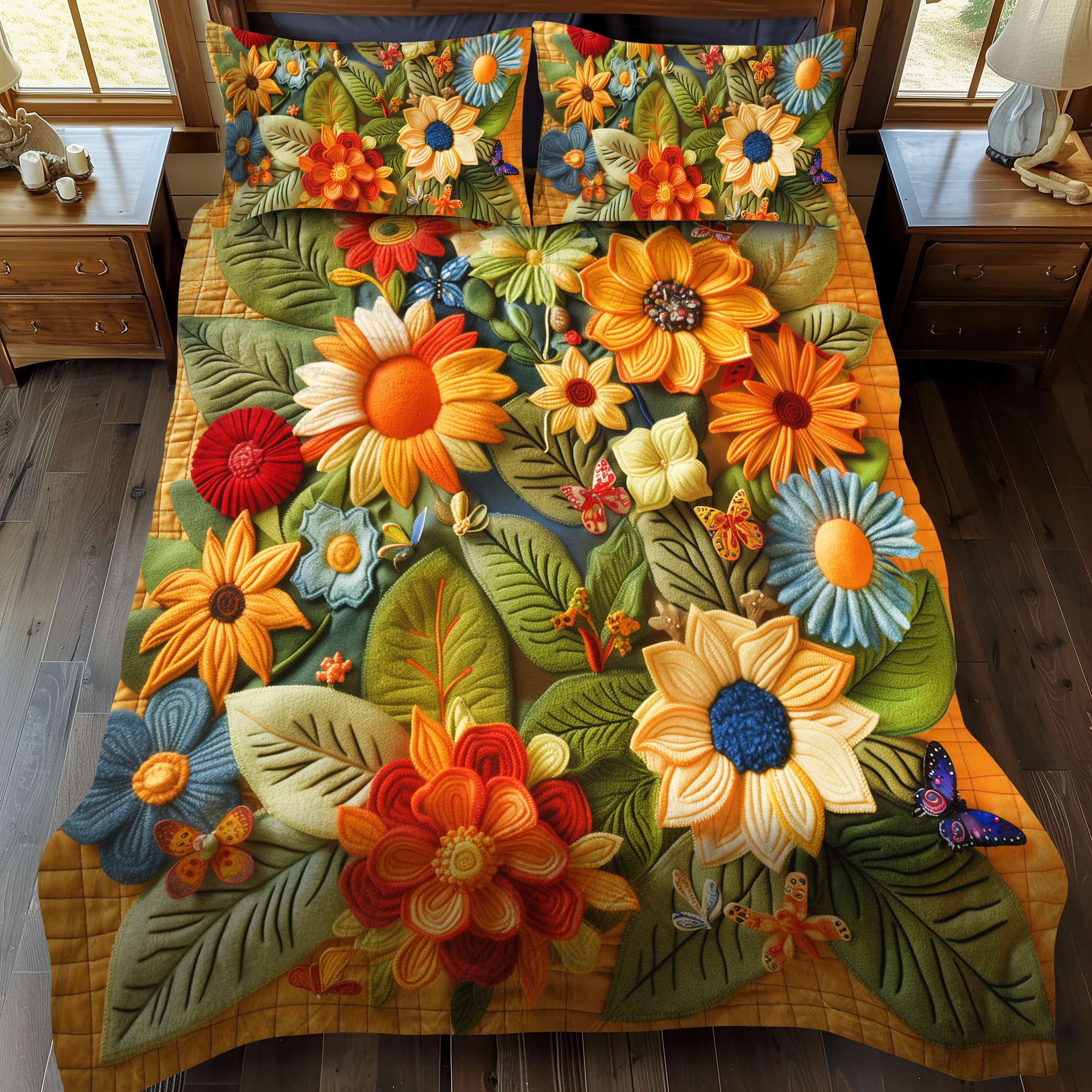 Lovable Sunflowers 3-Piece Quilted Bedding Set NCU0VL336