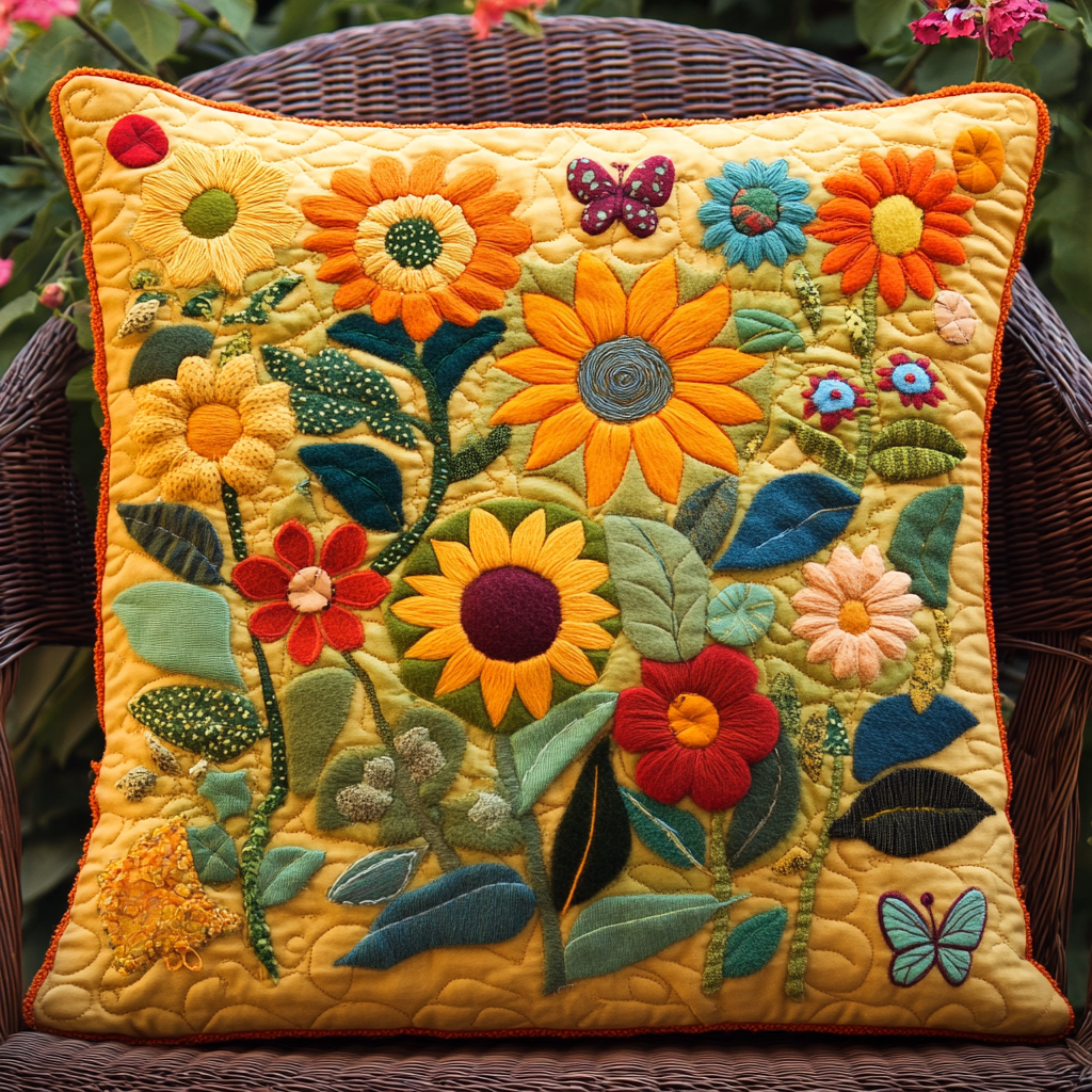 Lovable Sunflowers Quilted Pillow Case NCU0VL352