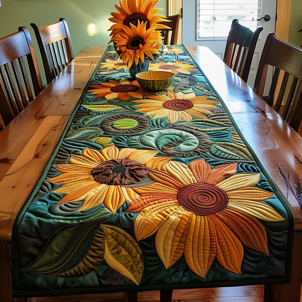 Lovable Sunflowers Quilted Table Runner NCU0VL195