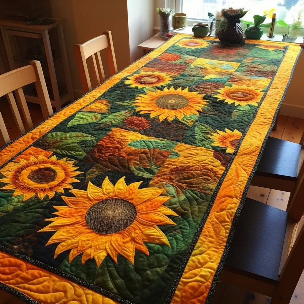 Lovable Sunflowers Quilted Table Runner NCU0VL243