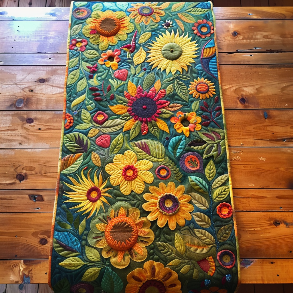 Lovable Sunflowers Quilted Table Runner NCU0VL325