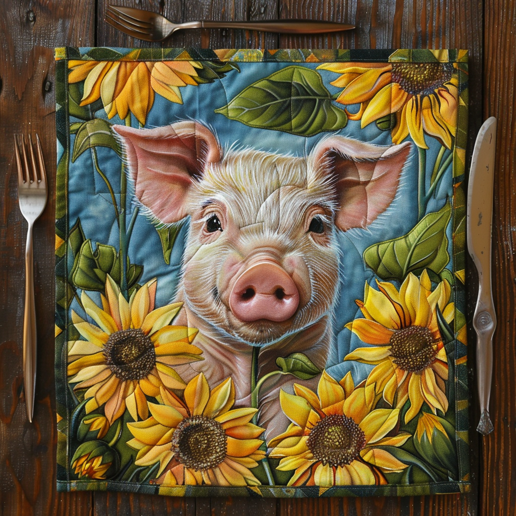 Lovely Pig Sunflowers Quilted Placemat NCU0TL050