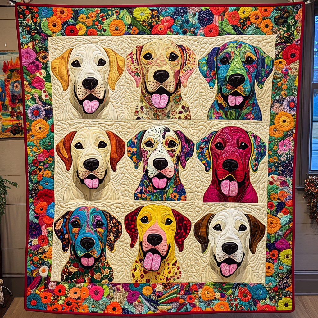 Loving Floral Labrador Quilted Blanket NCU0PD474