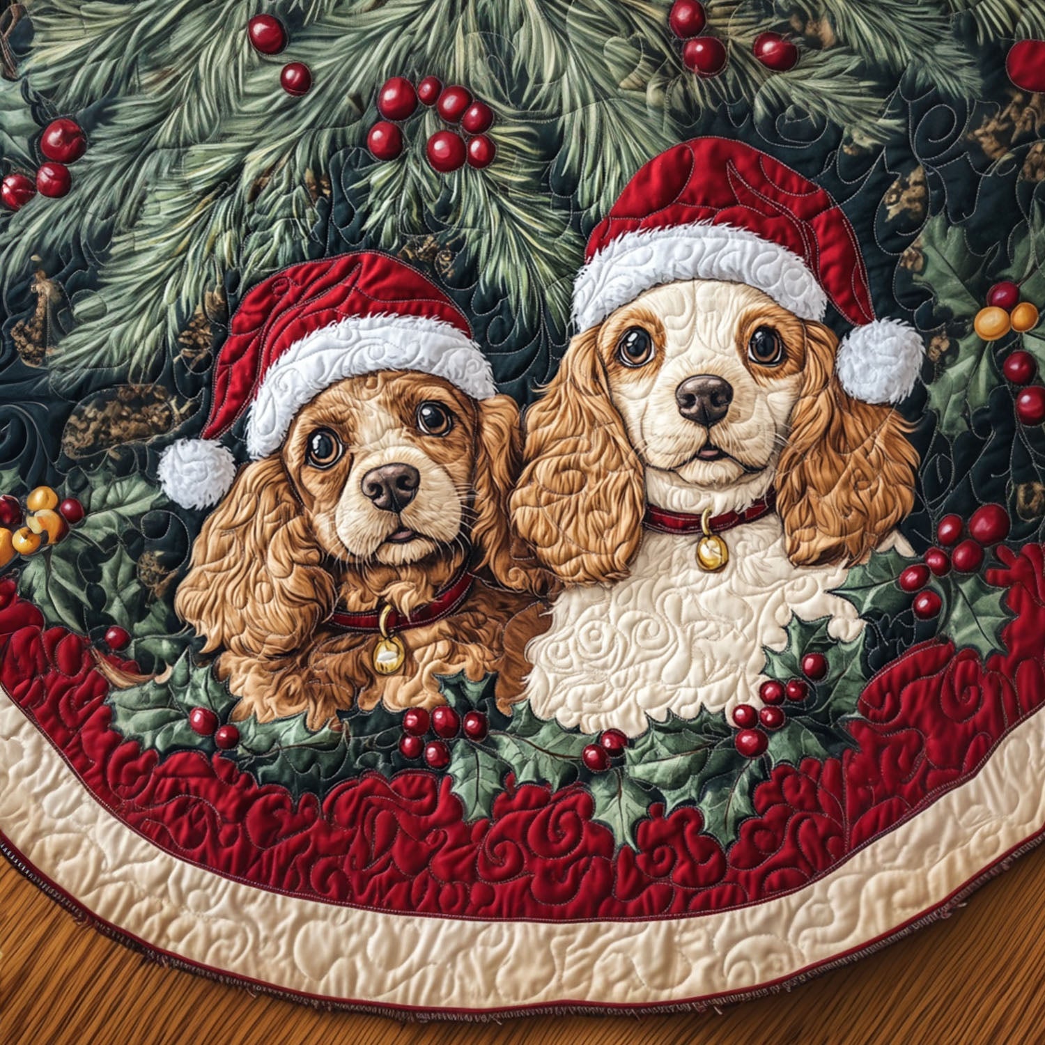 Loving Spaniel Quilted Christmas Tree Skirt NCU0PT1659