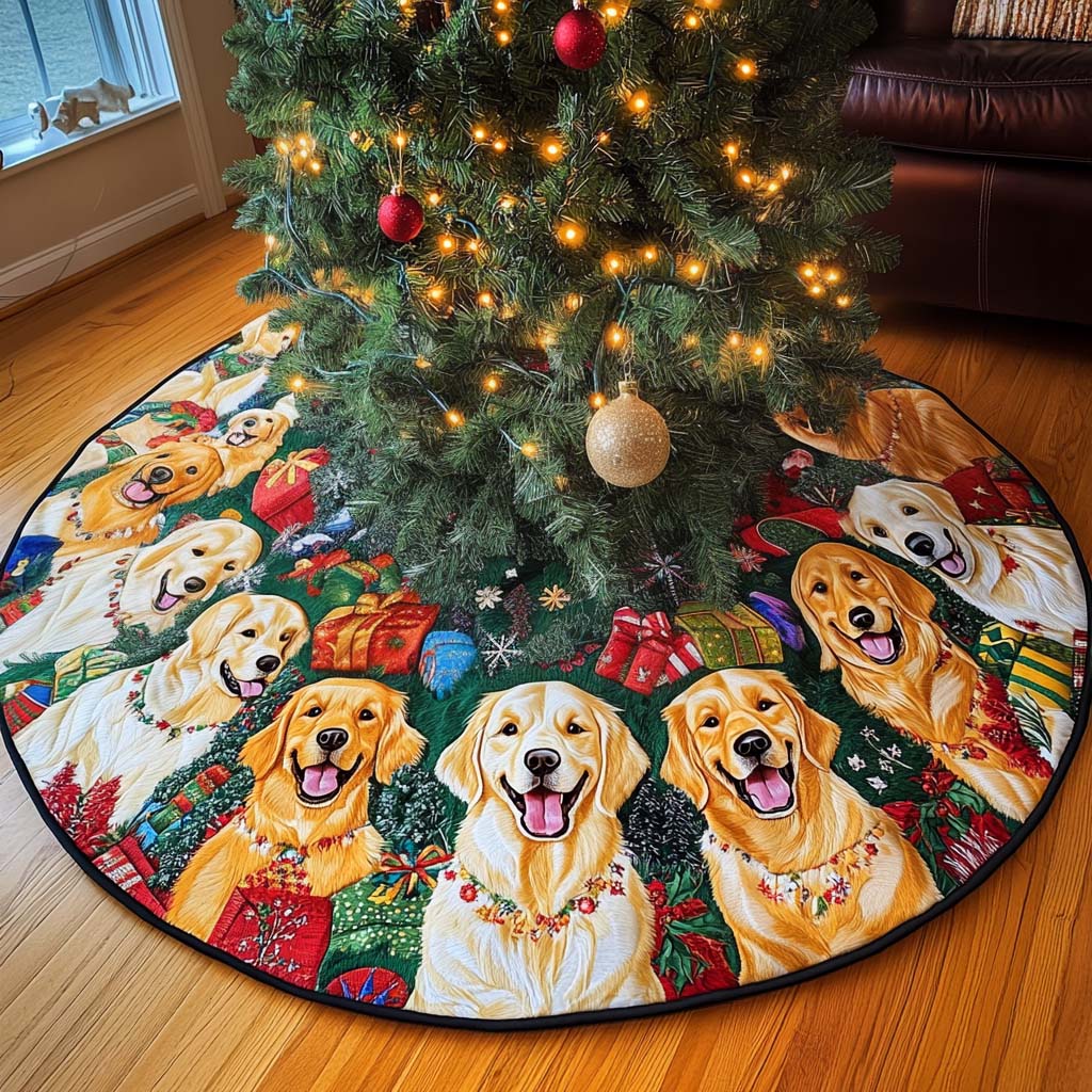 Golden Retriever Christmas Quilted Tree Skirt NCU0VT49