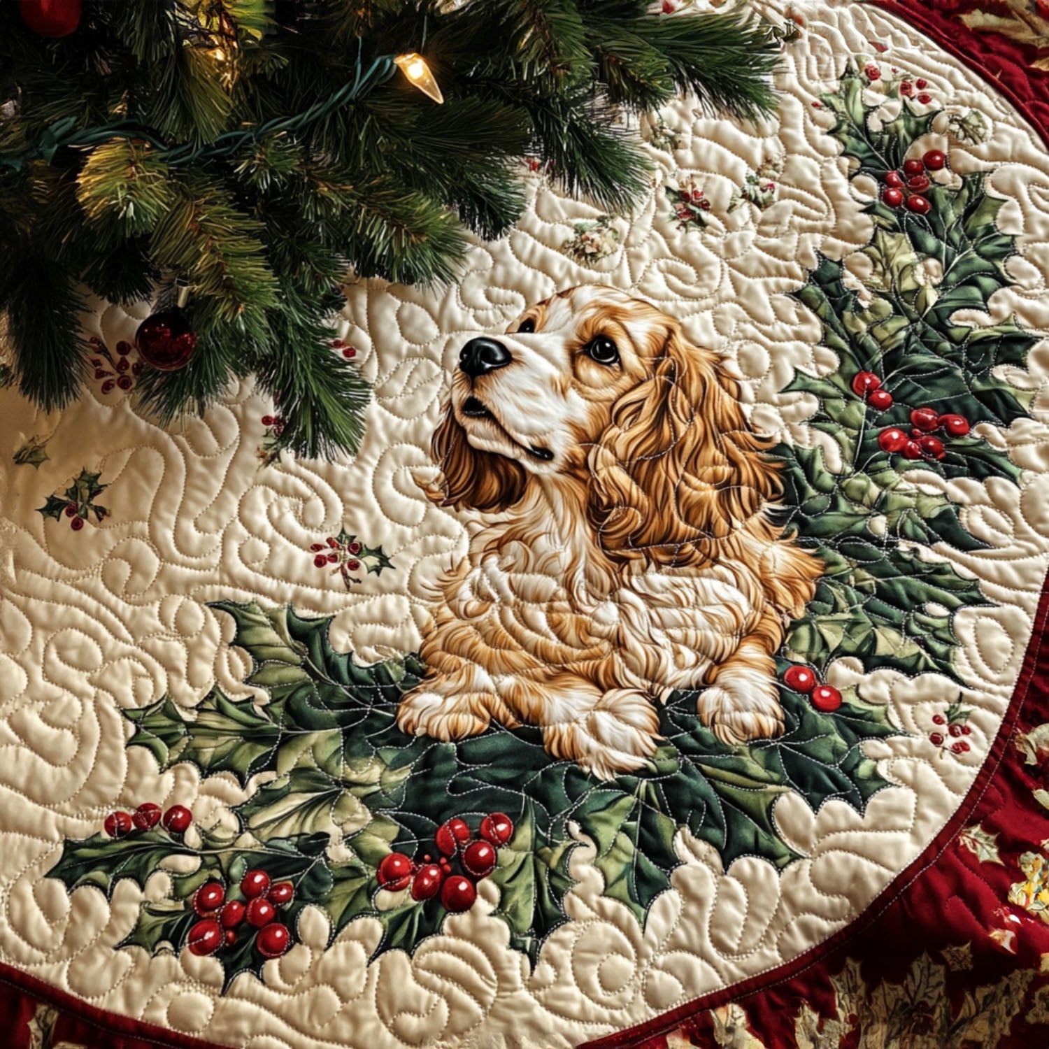 Loyal Spaniel Quilted Christmas Tree Skirt NCU0PT1660