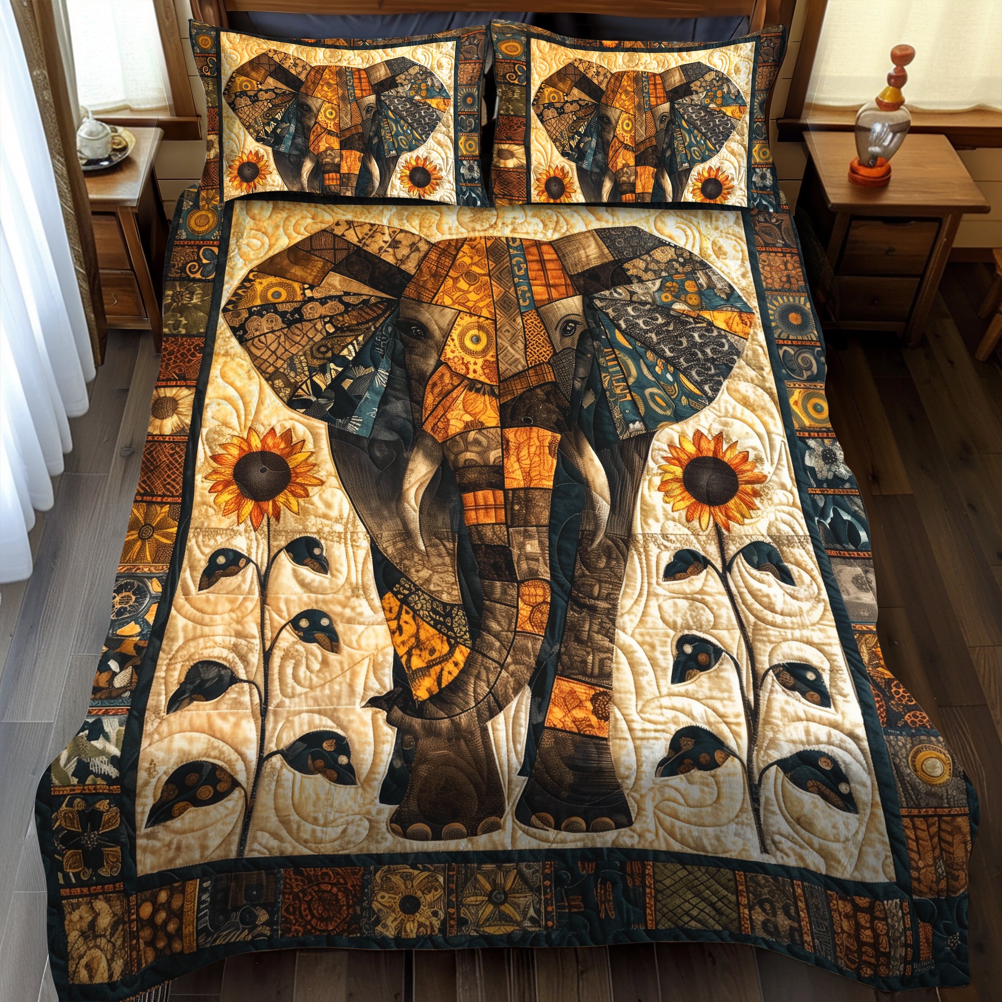 Majestic Elephant 3-Piece Quilted Bedding Set NCU0TH900