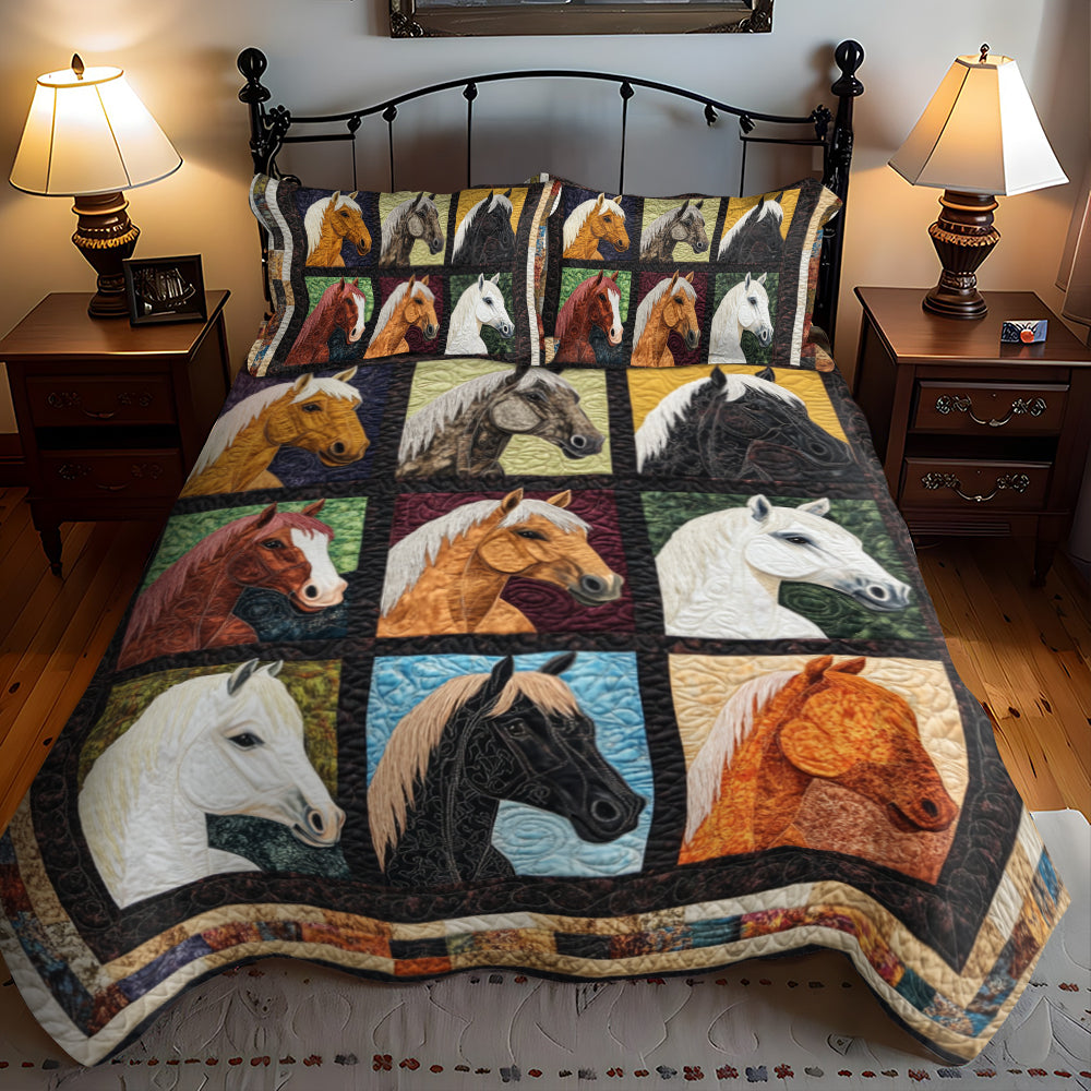 Majestic Colorful Horse 3-Piece Quilted Bedding Set NCU0PD577