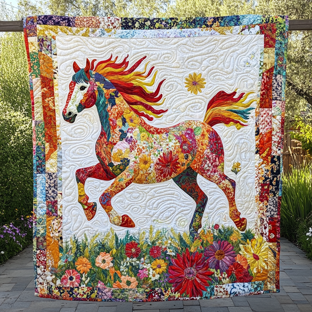 Majestic Colorful Horse Quilted Blanket NCU0PD528