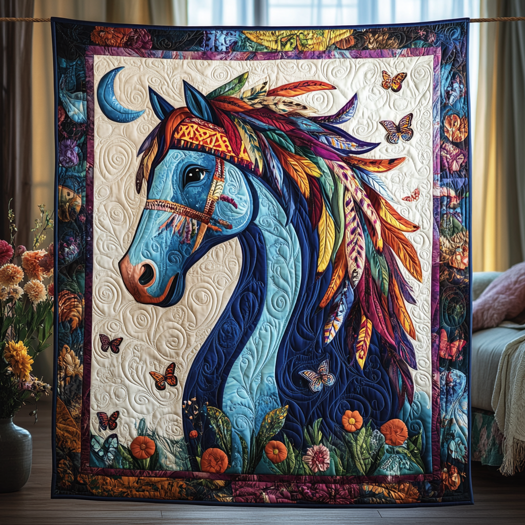 Majestic Colorful Horse Quilted Blanket NCU0PD534