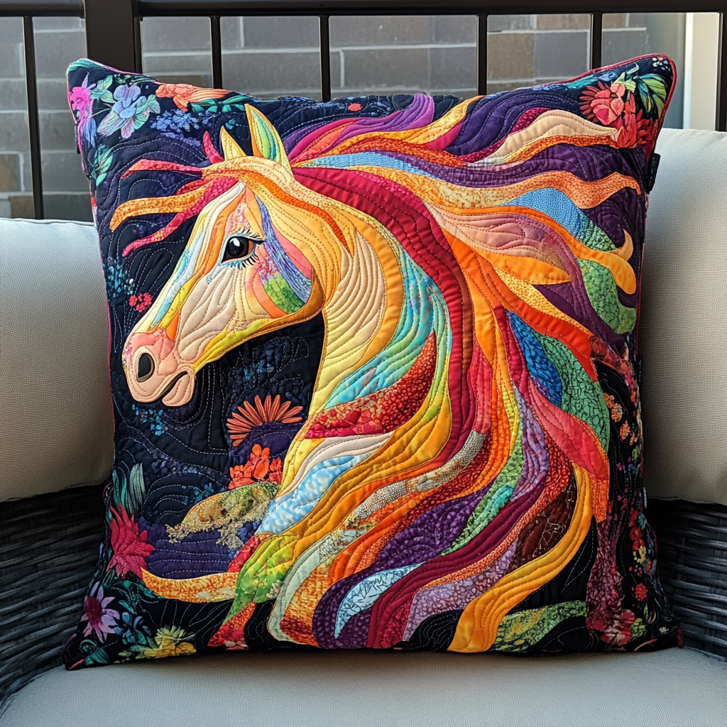 Majestic Colorful Horse Quilted Pillow Case NCU0PD408