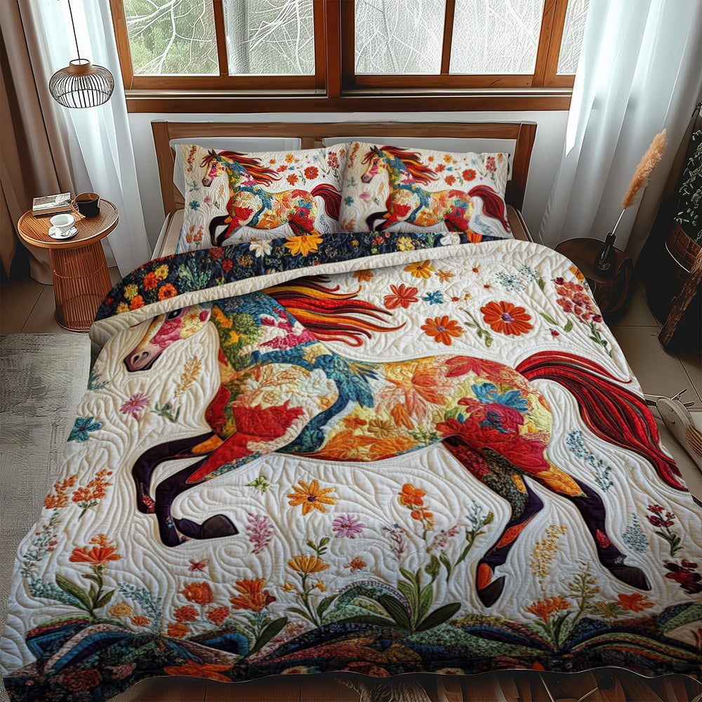 Majestic Floral Horse 3-Piece Quilted Bedding Set NCU0PD574