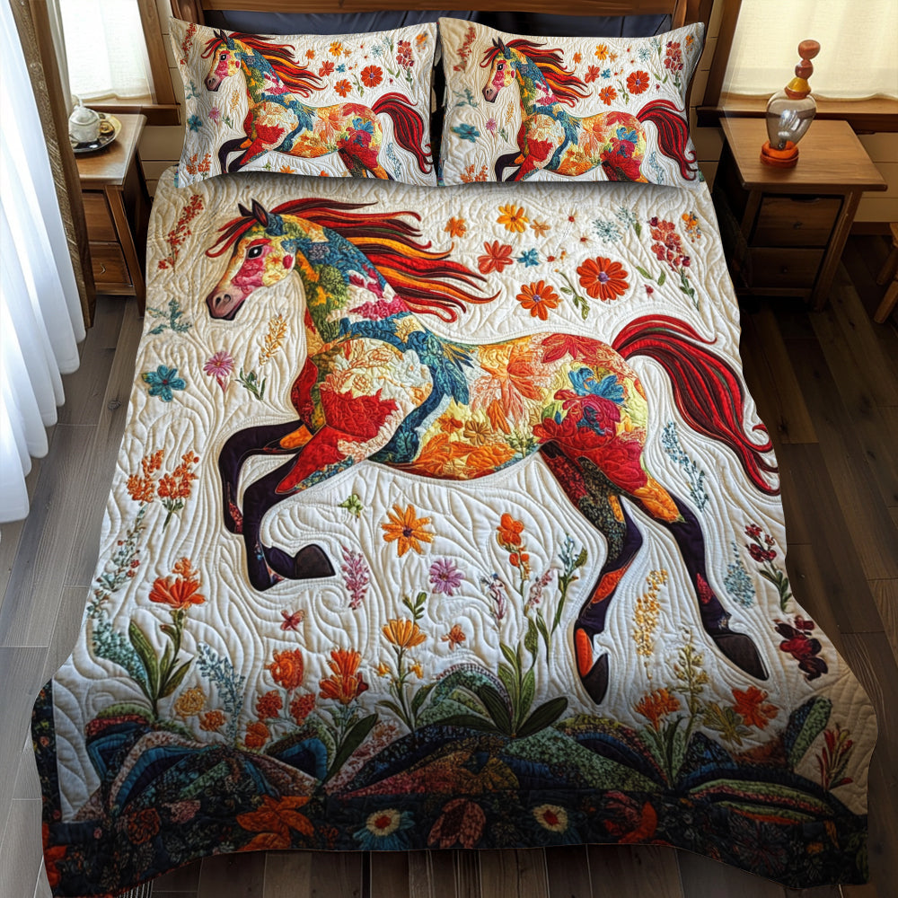 Majestic Floral Horse 3-Piece Quilted Bedding Set NCU0PD574