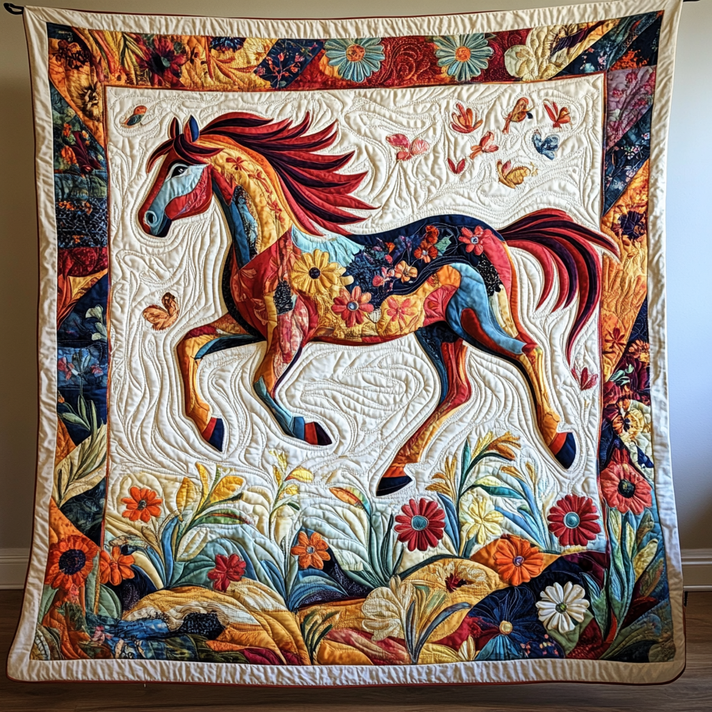 Majestic Floral Stallion Quilted Blanket NCU0PD539