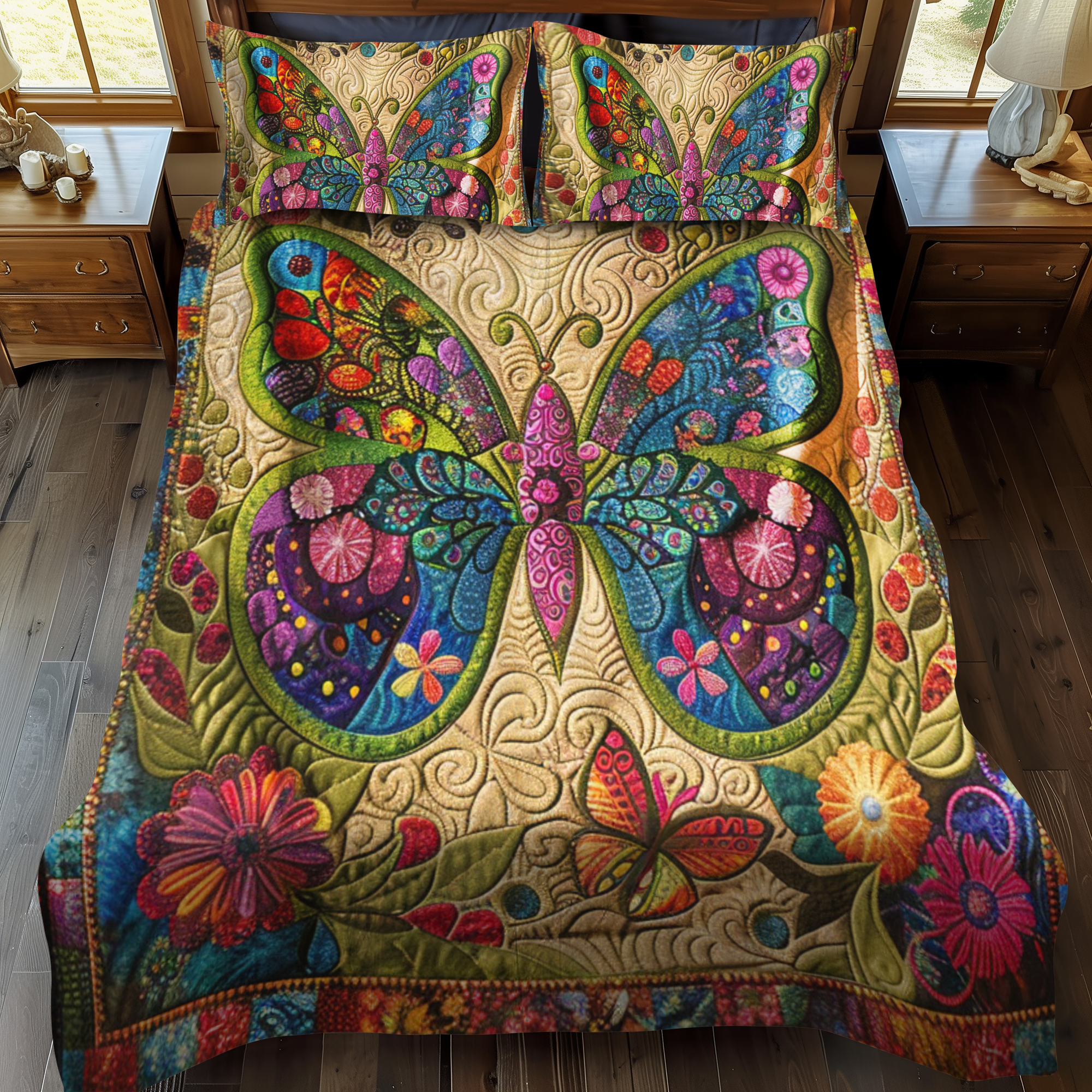 Mandala Butterflies 3-Piece Quilted Bedding Set NCU0VL138