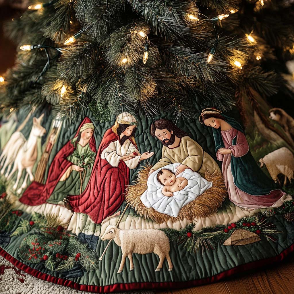 Manger Of The Meadow Christmas Quilted Tree Skirt NCU0NT1444