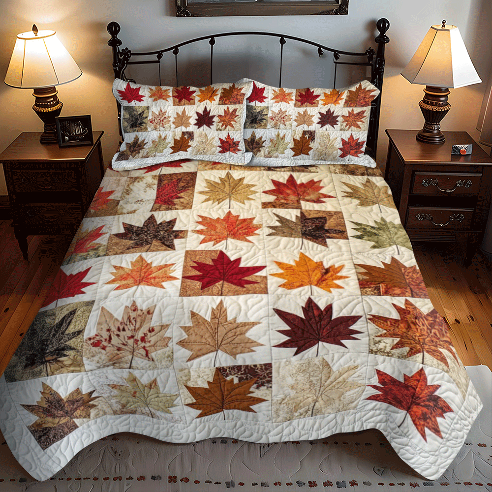 Maple Leaves Fall 3-Piece Quilted Bedding Set NCU0PD699