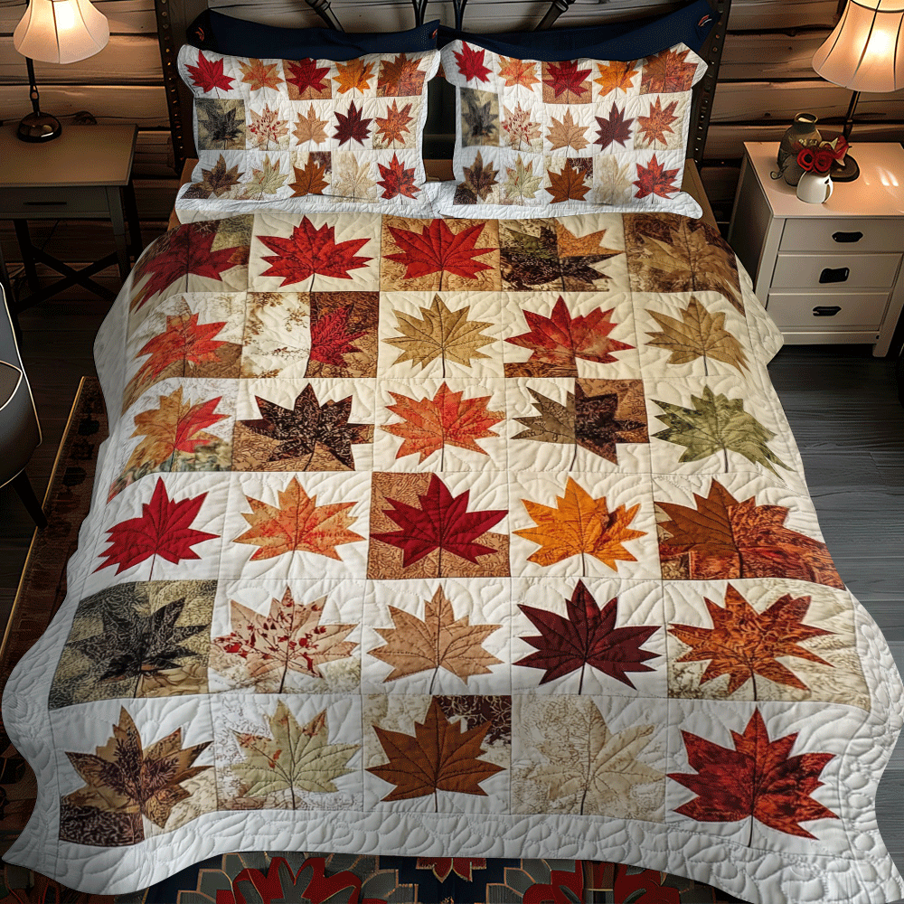 Maple Leaves Fall 3-Piece Quilted Bedding Set NCU0PD699