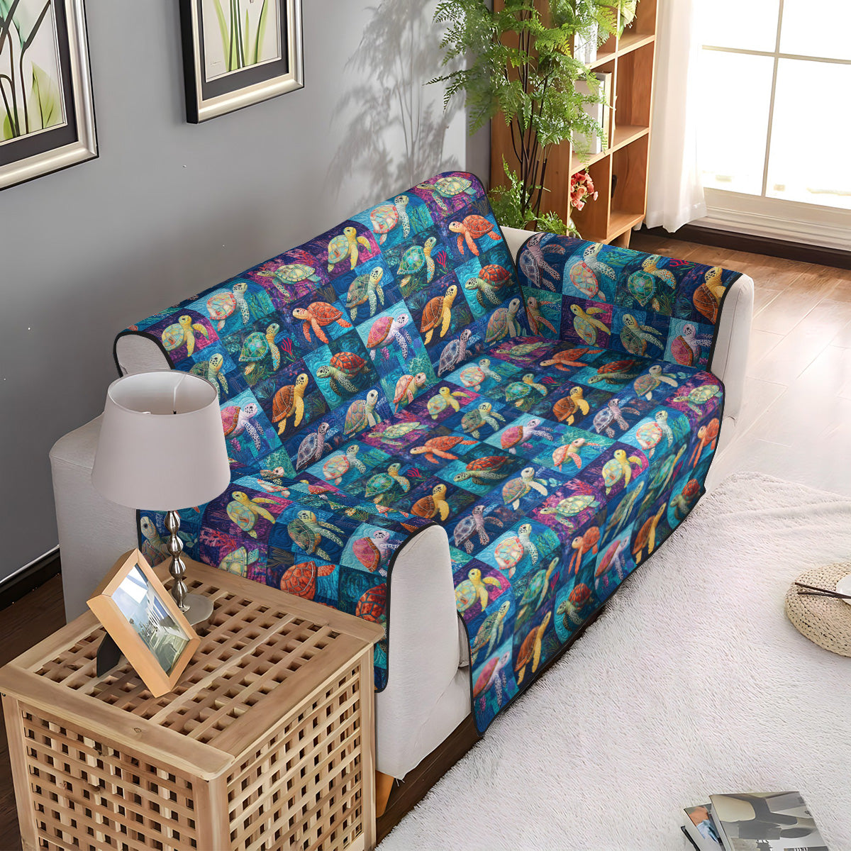 Marine Mosaic Quilted Sofa Cover NCU0PT1075