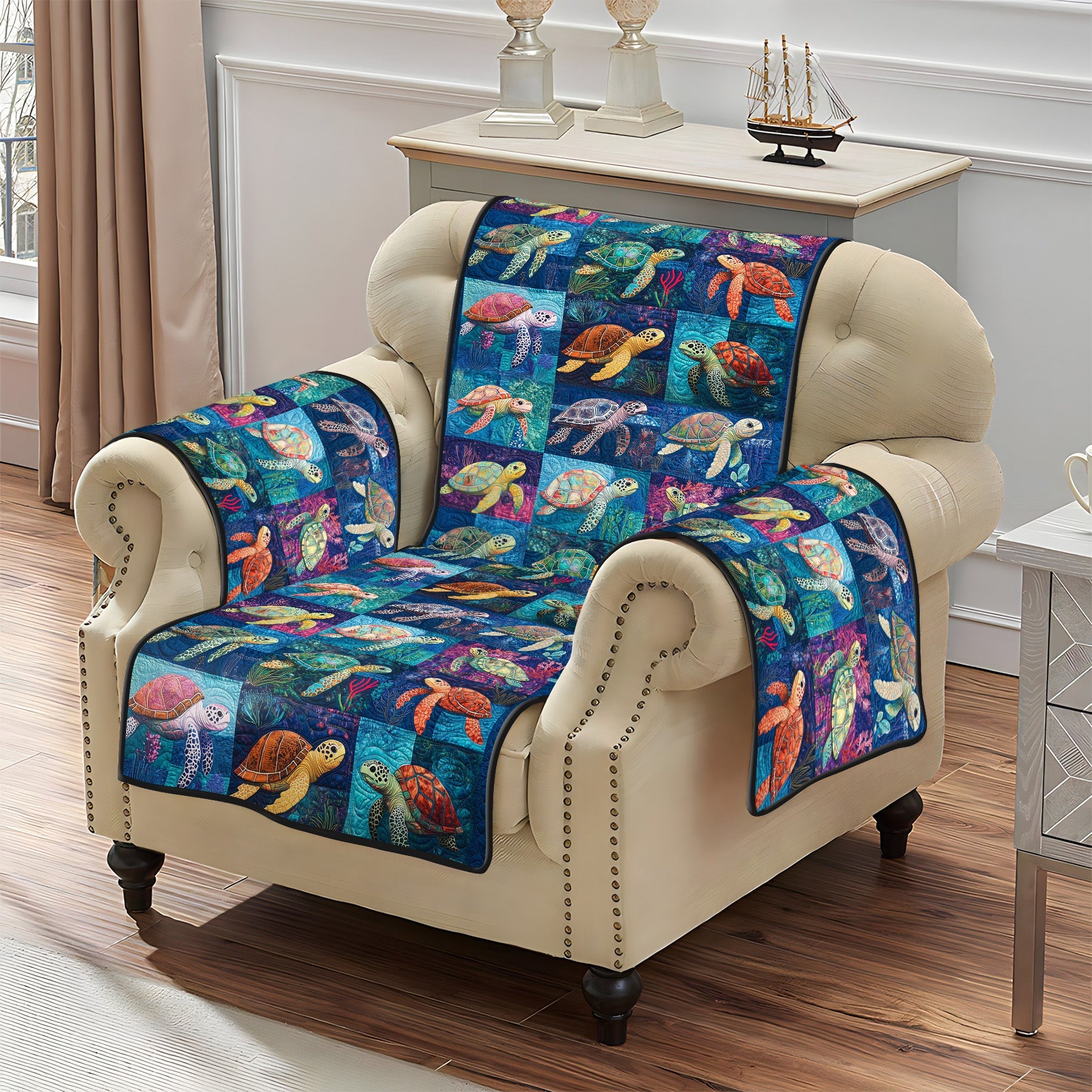 Marine Mosaic Quilted Sofa Cover NCU0PT1075