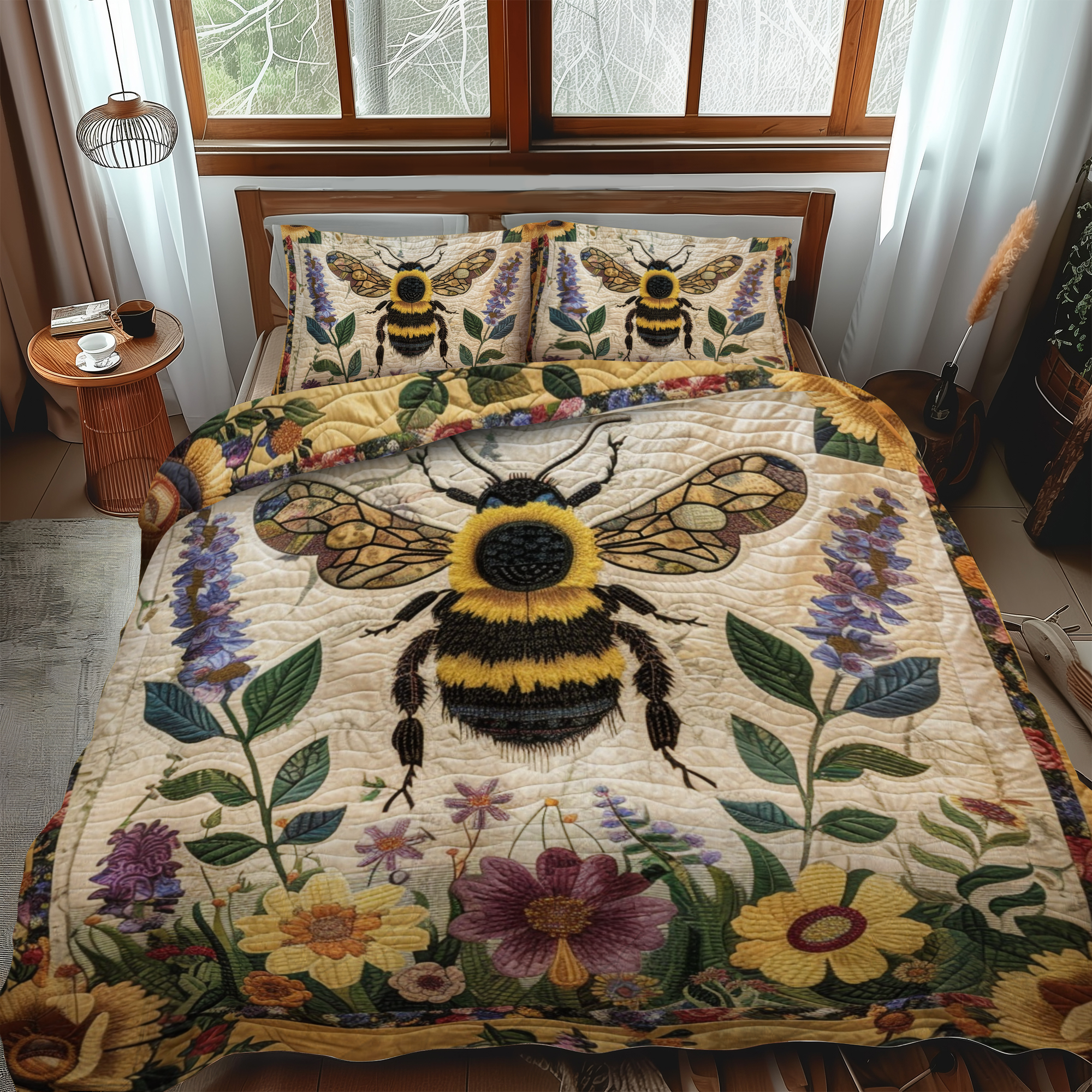 Meadow Bee 3-Piece Quilted Bedding Set NCU0NT008