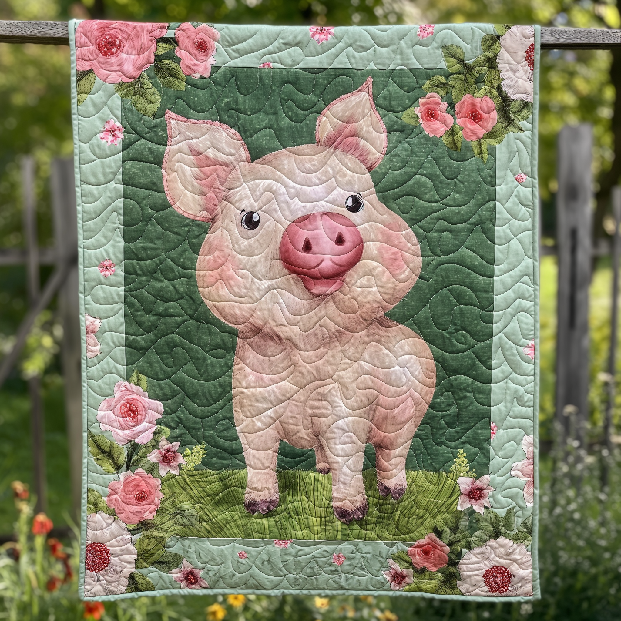 Meadow Breeze Pig Quilted Blanket NCU0TL272