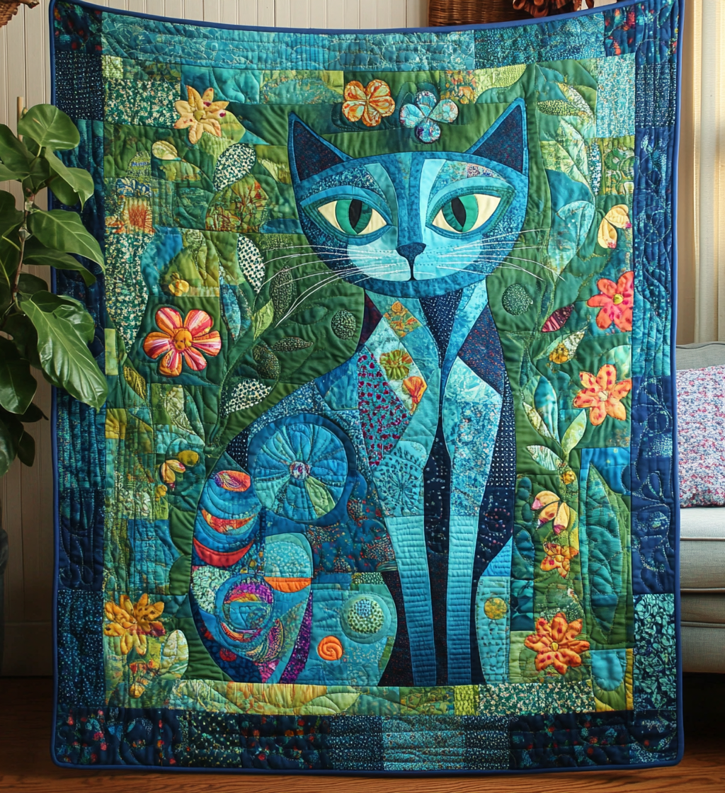 Meow Mosaic Quilted Blanket NCU0DV758