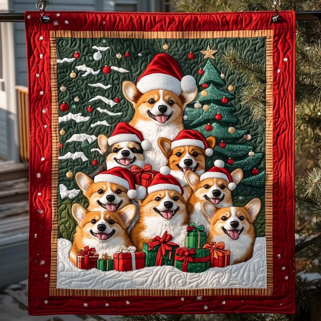 Merry Corgi Christmas Quilted Blanket NCU0NT1867