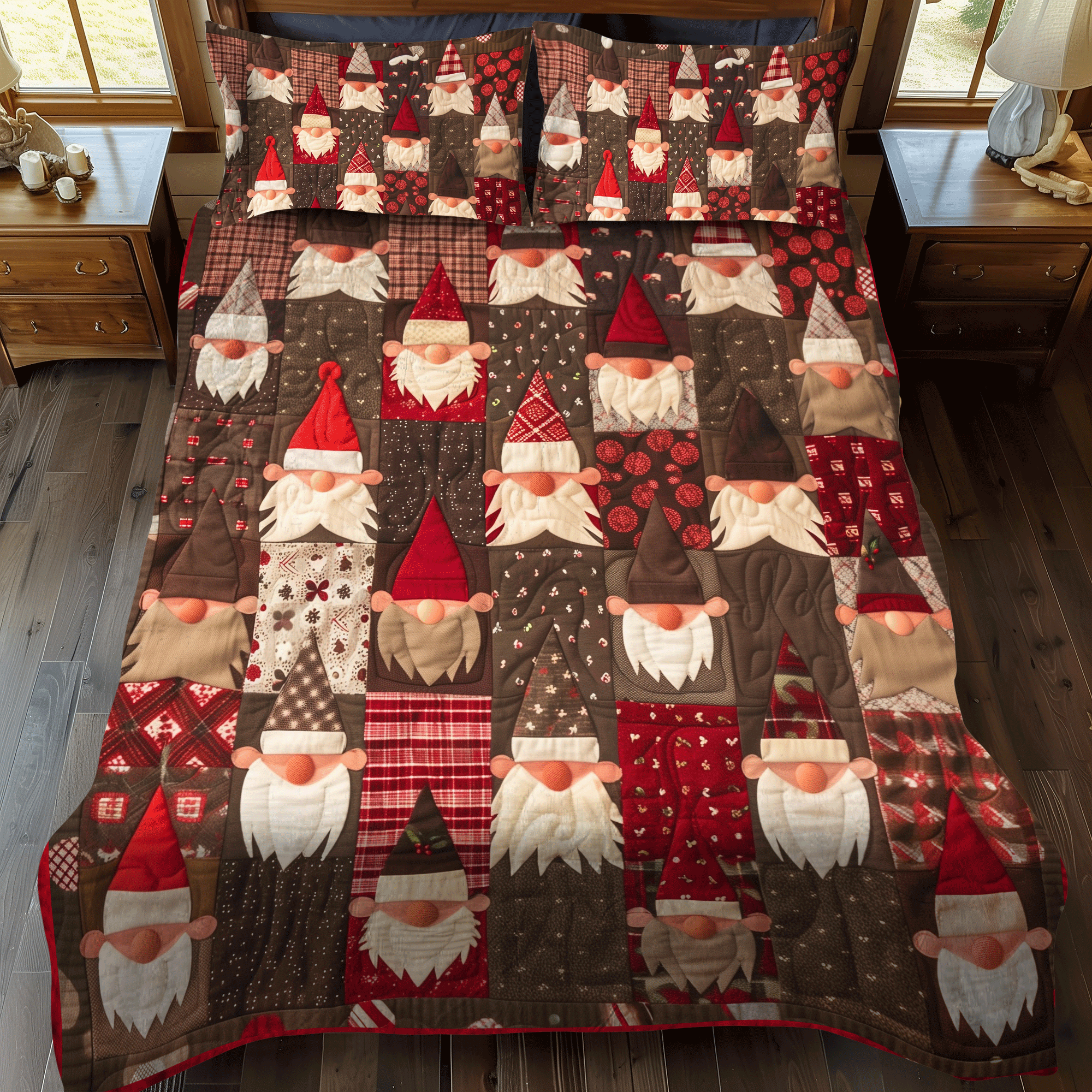 Merry Gnome Gatherings 3-Piece Quilted Bedding Set NCU0DV203