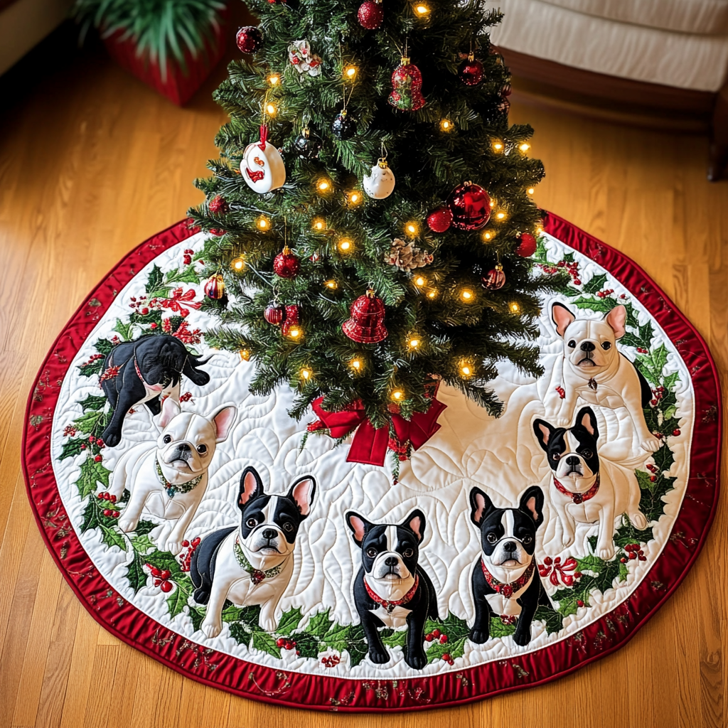 Merry Boston Terrier Magic Christmas Quilted Tree Skirt NCU0DV1481