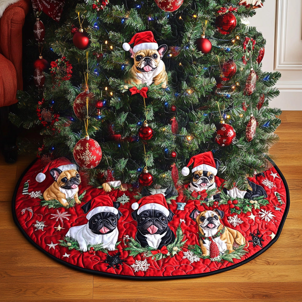 Merry Bulldog Gathering Quilted Christmas Tree Skirt NCU0PT1506