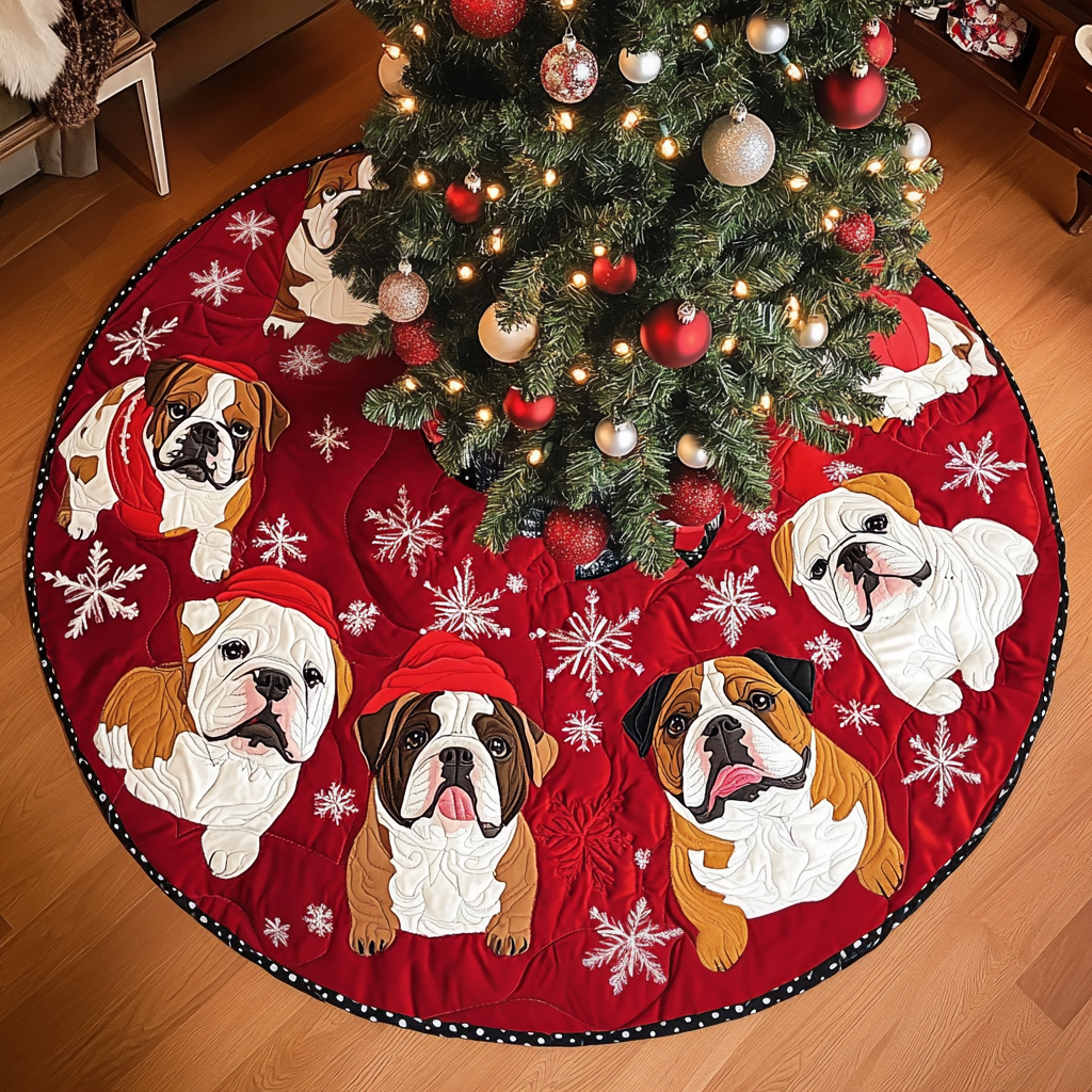 Merry Bulldog Moments Christmas Quilted Tree Skirt NCU0DV1437