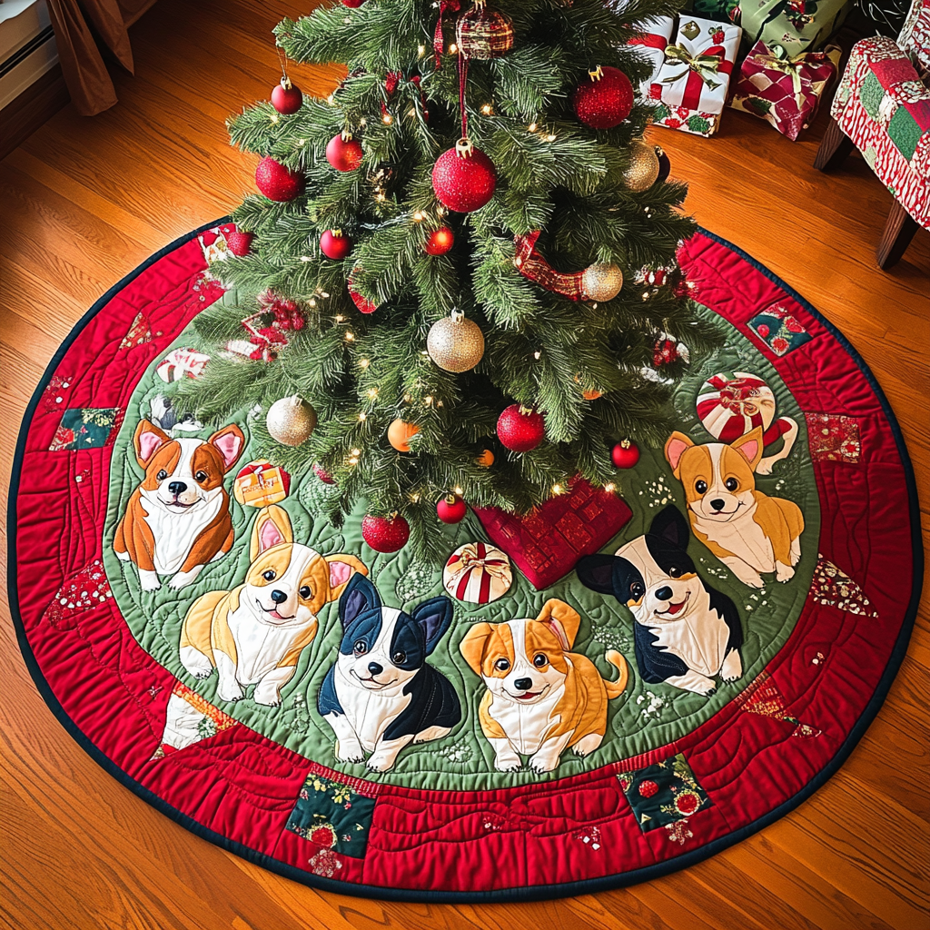 Merry Corgi Wonderland Chritstmas Quilted Tree Skirt NCU0DV1335