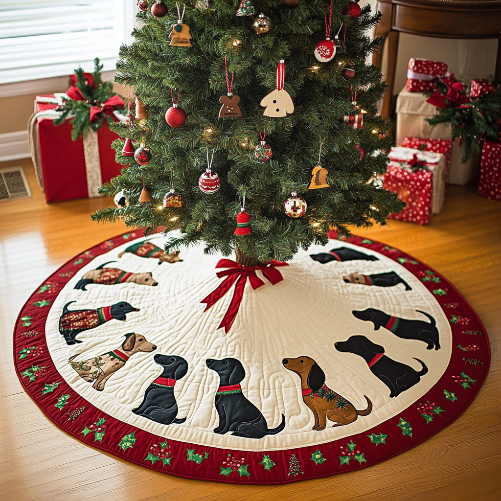 Merry Dachshund Dreams Chritstmas Quilted Tree Skirt NCU0DV1328