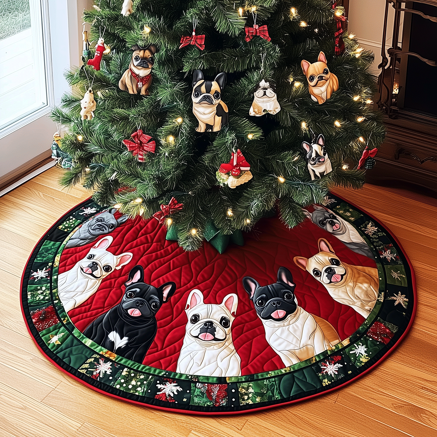 Merry Dog Christmas Quilted Christmas Tree Skirt NCU0TH2002