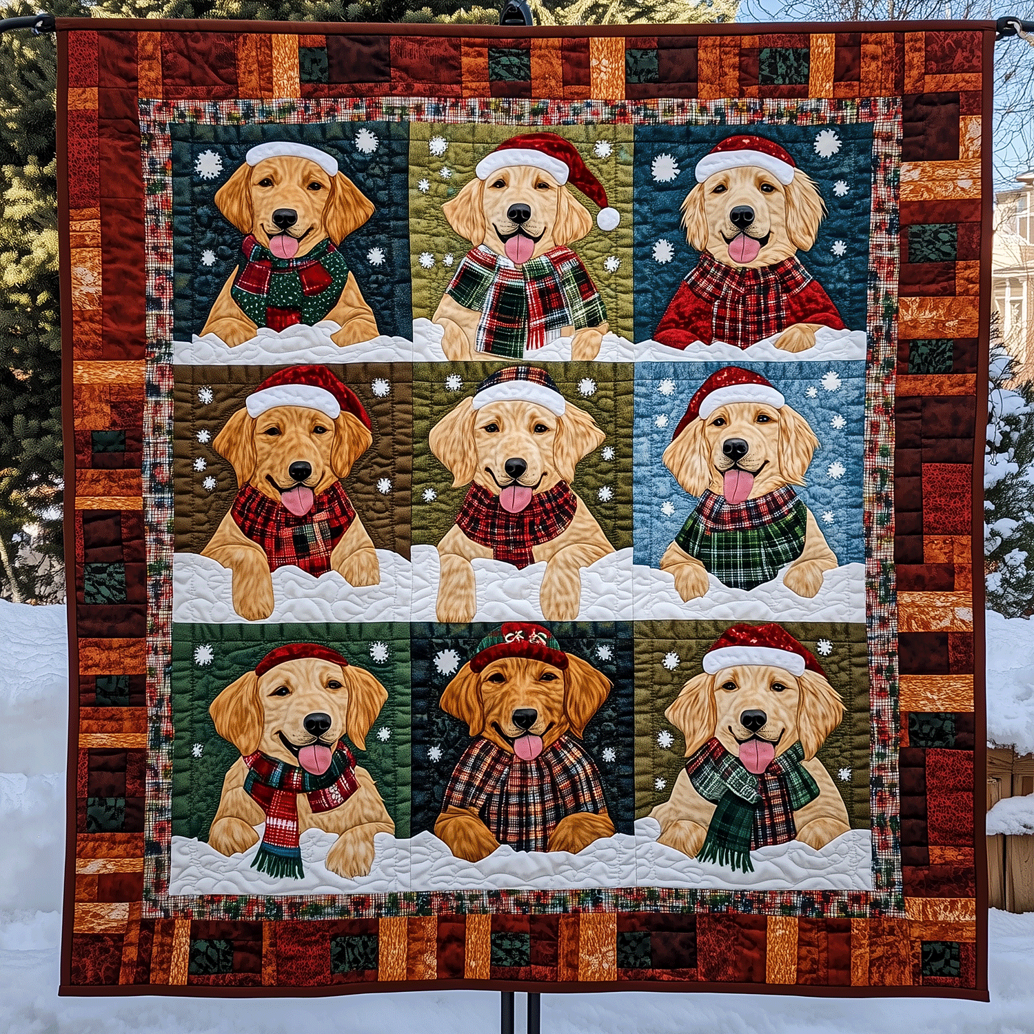 Merry Golden Paws Art Quilt Hanging NCU0TH1600