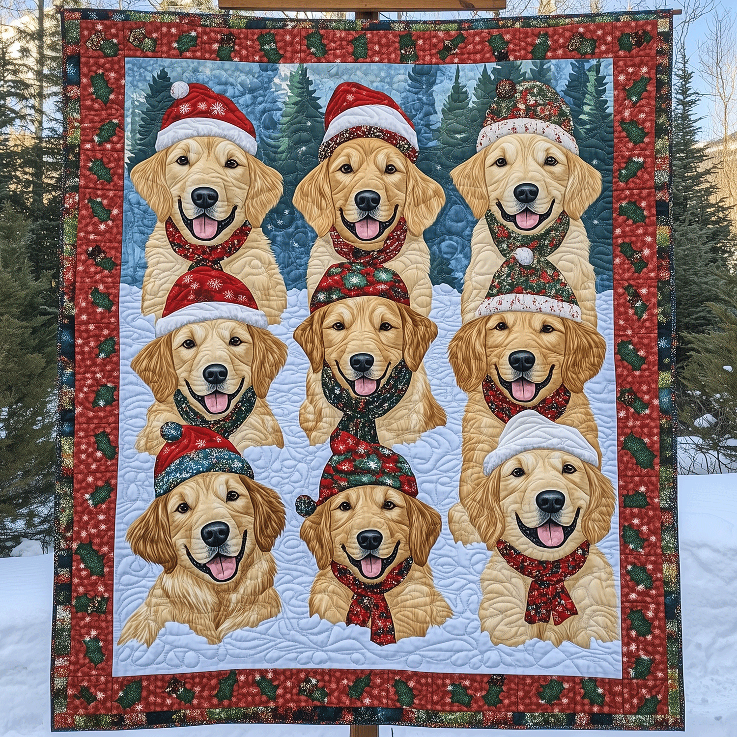 Merry Golden Smiles Art Quilt Hanging NCU0TH1598