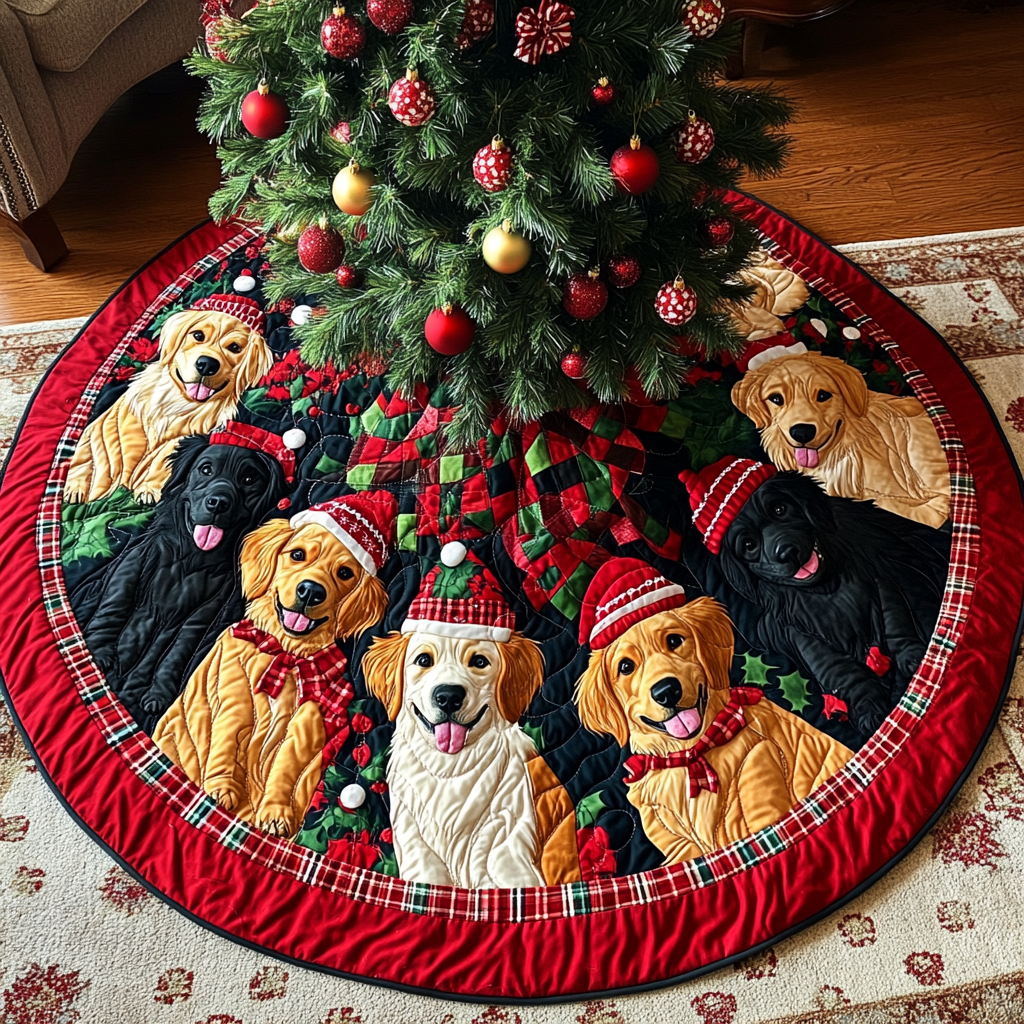 Merry Goldens Chritstmas Quilted Tree Skirt NCU0DV1349