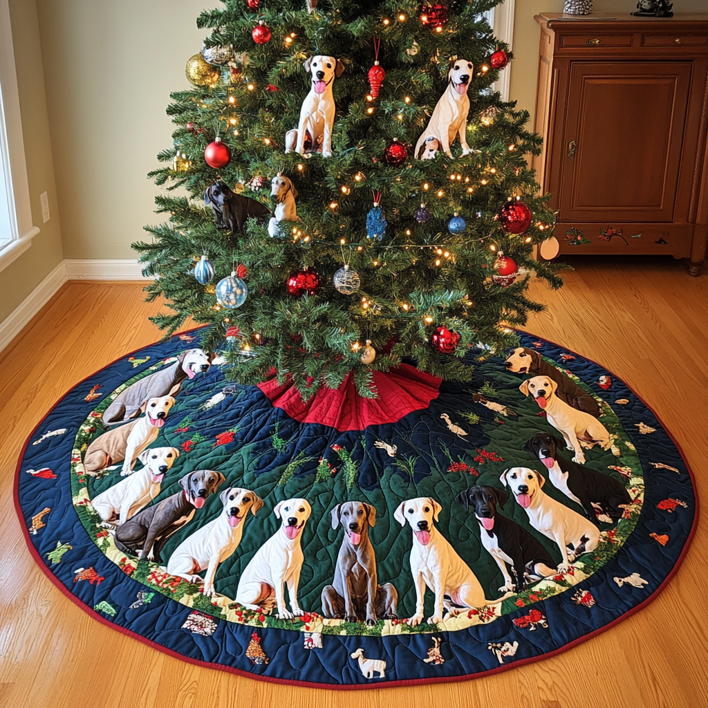 Merry Greyhound Paws Christmas Quilted Tree Skirt NCU0VL765