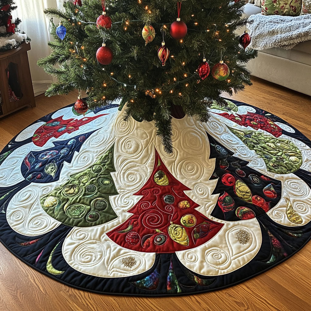 Merry Pine Splendor Quilted Christmas Tree Skirt NCU0PT1329