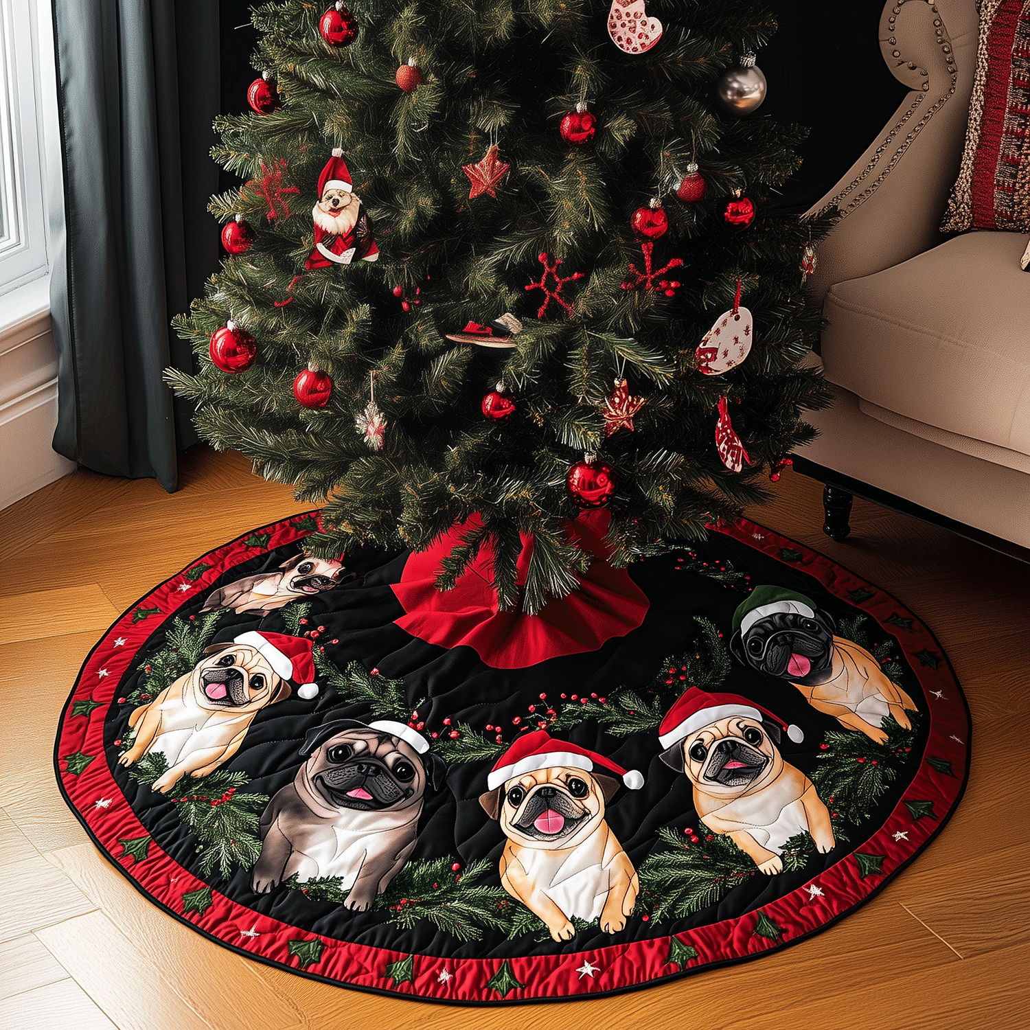 Merry Pugs Quilted Christmas Tree Skirt NCU0TH2069